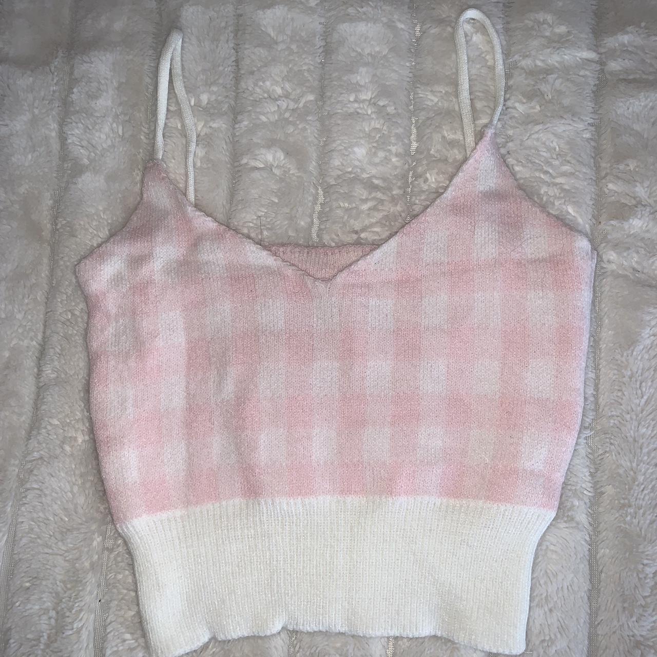 pink and white sweater + tank top set Depop