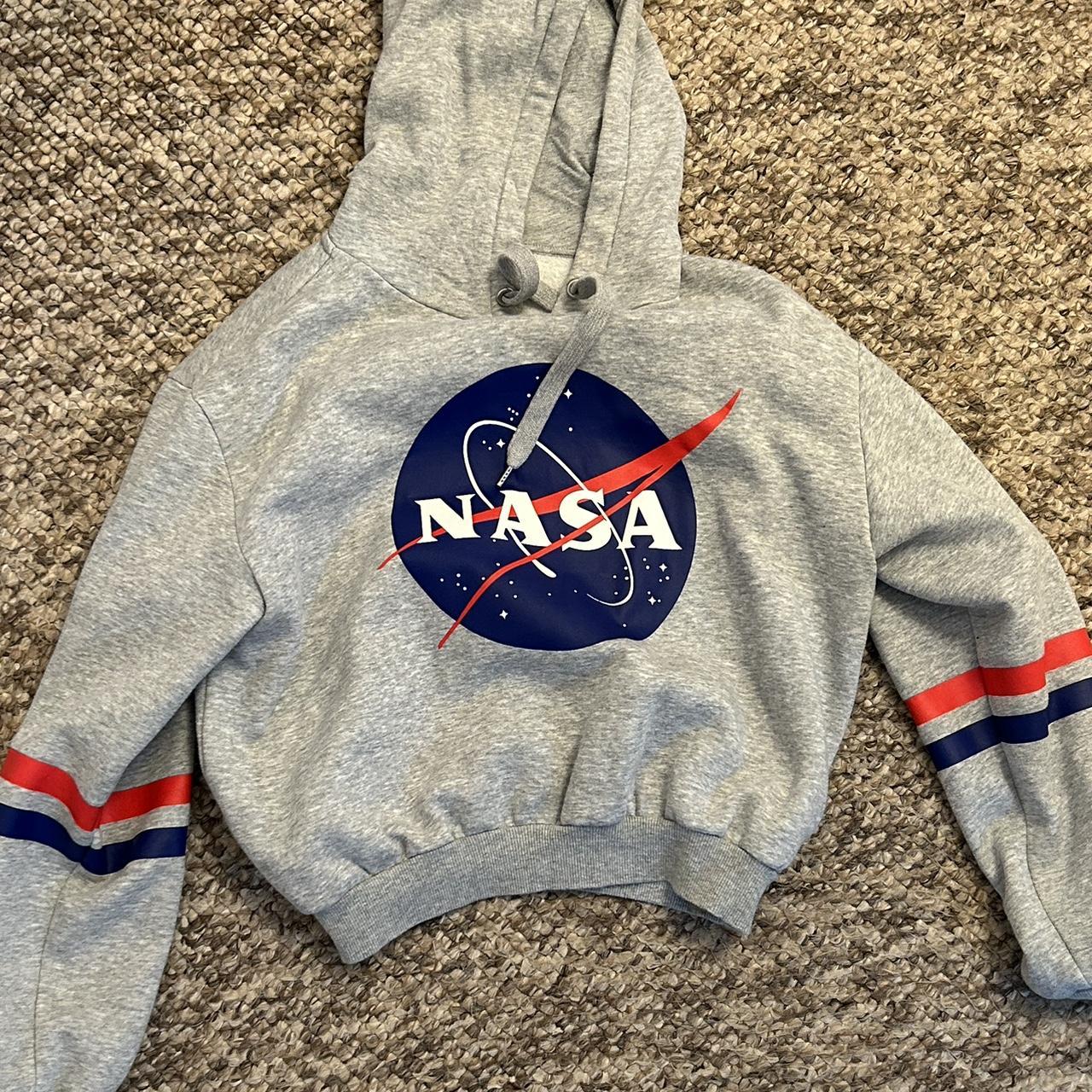 Grey cropped NASA logo hoodie from H&M size medium... - Depop