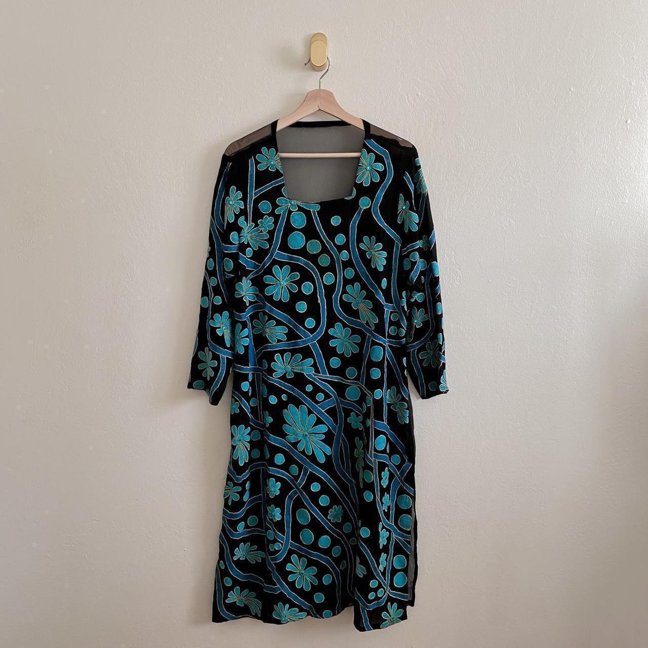 Sheer Blue Floral Dress/Cover up Best fits:S-L ... - Depop