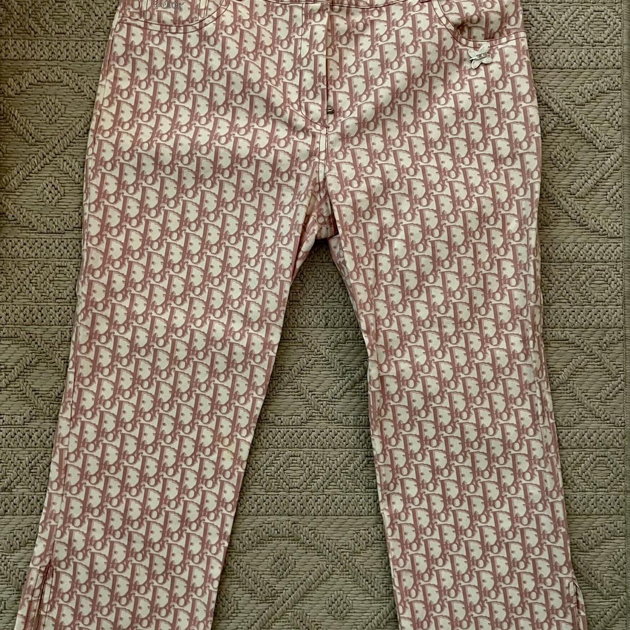 Christian Dior Women's White and Pink Trousers | Depop
