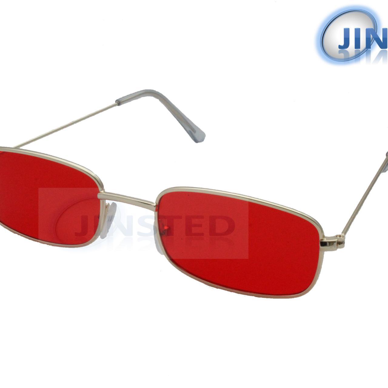 CL078 Adult Modern Red Sunglasses Gold Rectangle... Depop