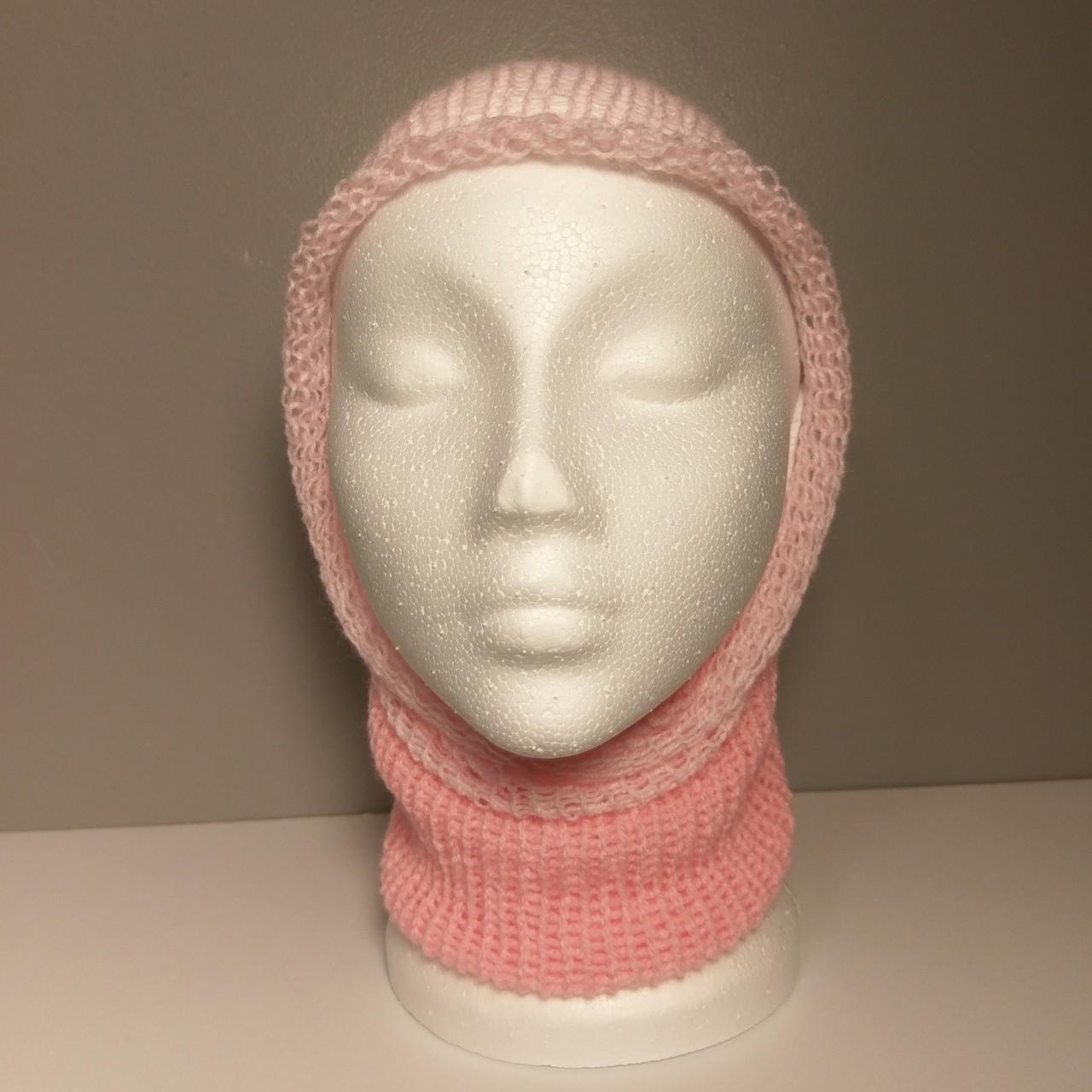 2 in 1 pale Pink Knitted Hood. Hood is made from 2... Depop