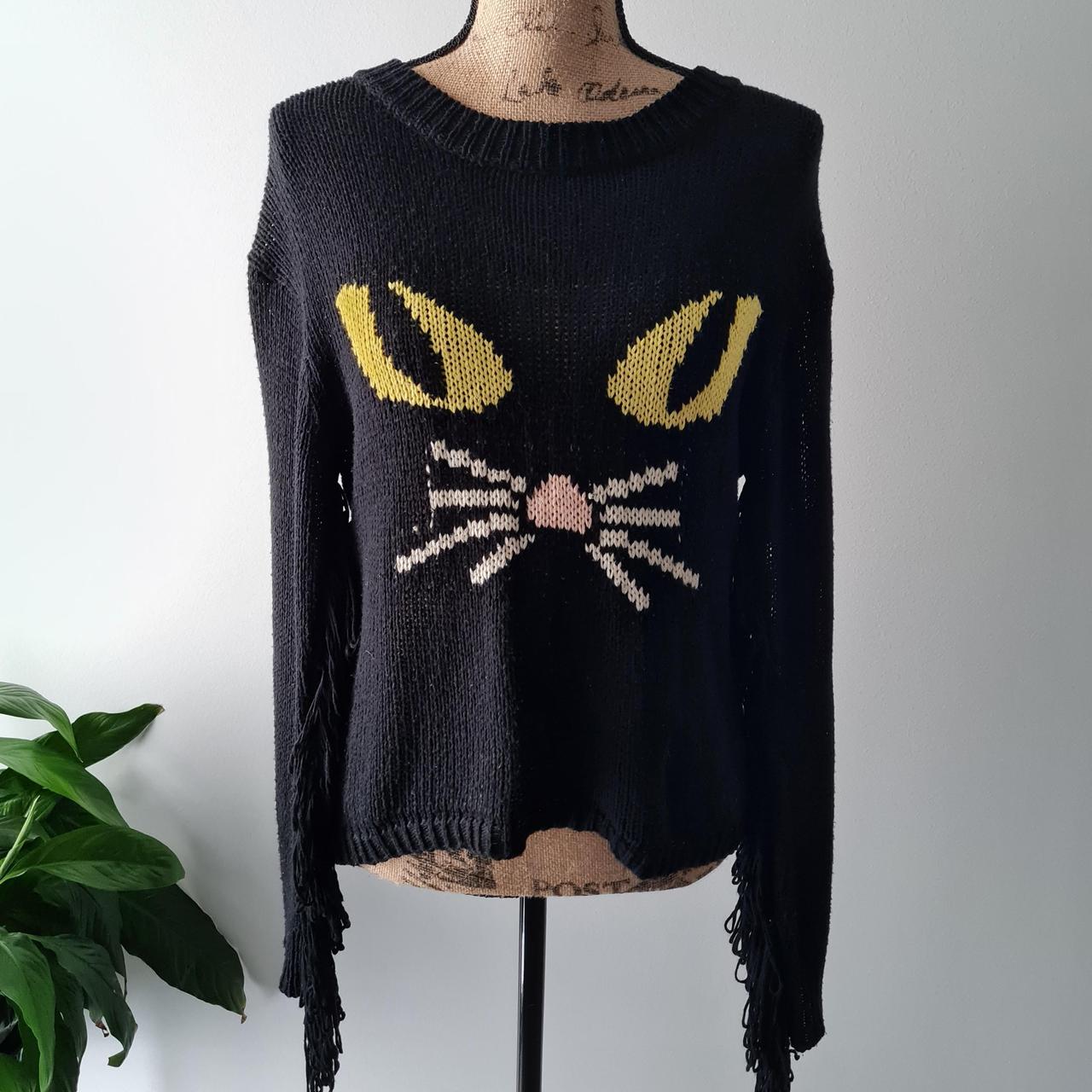 Unif Meow Cat Face Knit Jumper With Tassel Depop