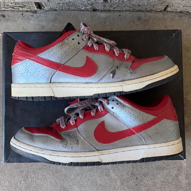 Nike Dunk Low 'Varsity Red Metallic Silver' Size -... - Depop