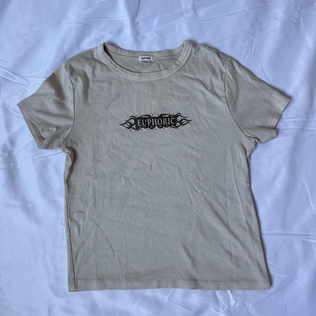 Garage “euphoric” baby tee beige color with brown... - Depop