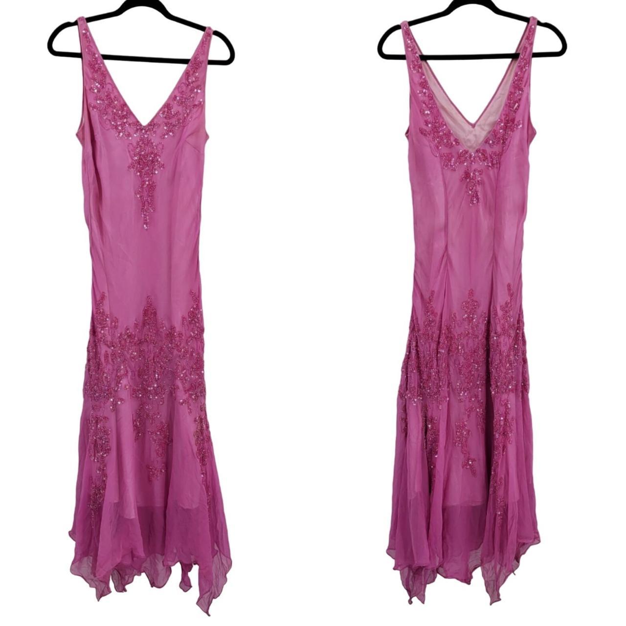 Scala Vintage Gown Pink 100% Silk Beaded... - Depop