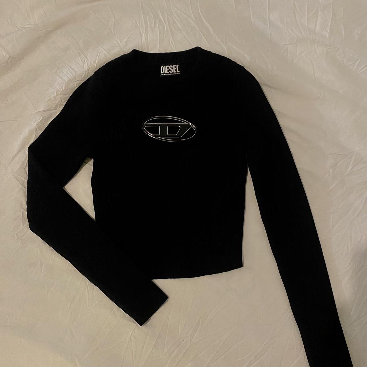 black diesel longsleeves metallic logo top #diesel - Depop