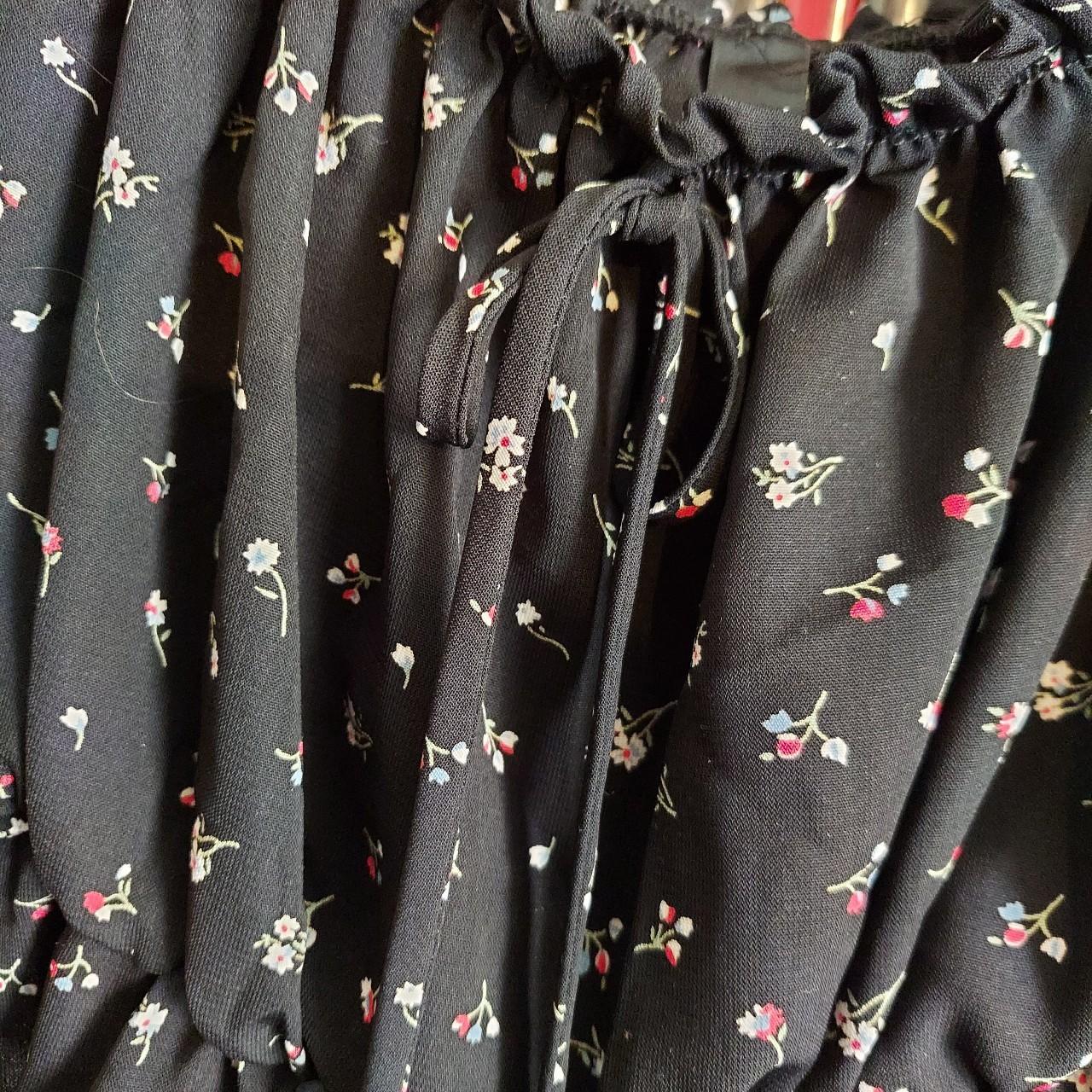 Cute Black Blouse With Floral Print Tagged A M Depop 7256