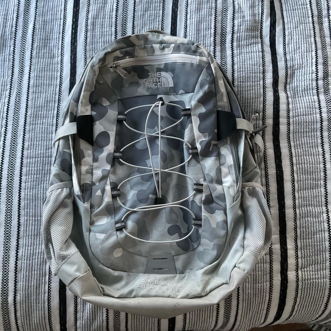 North face white hot sale camo backpack