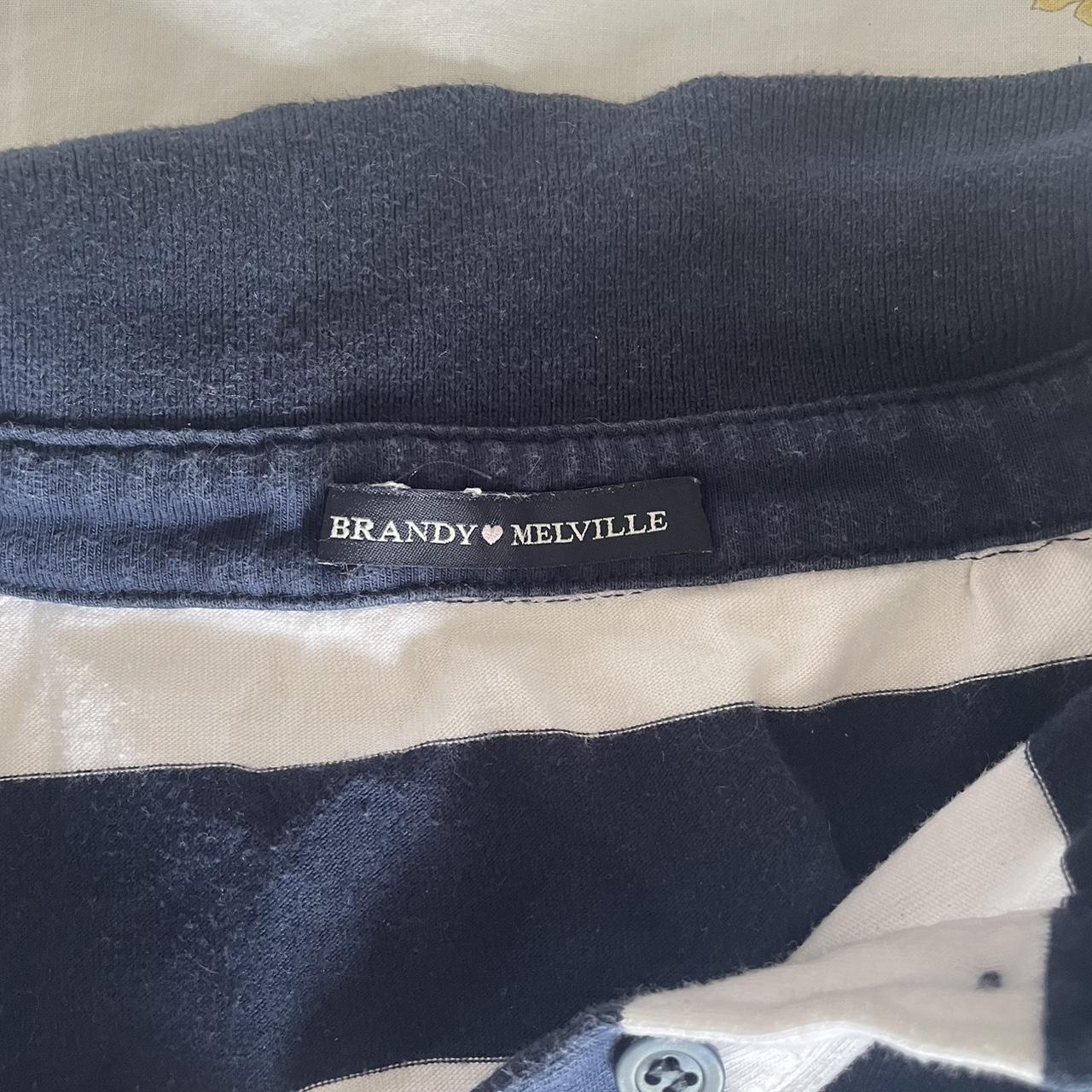 Brandy Melville white and navy stripe rugby shirt.... Depop