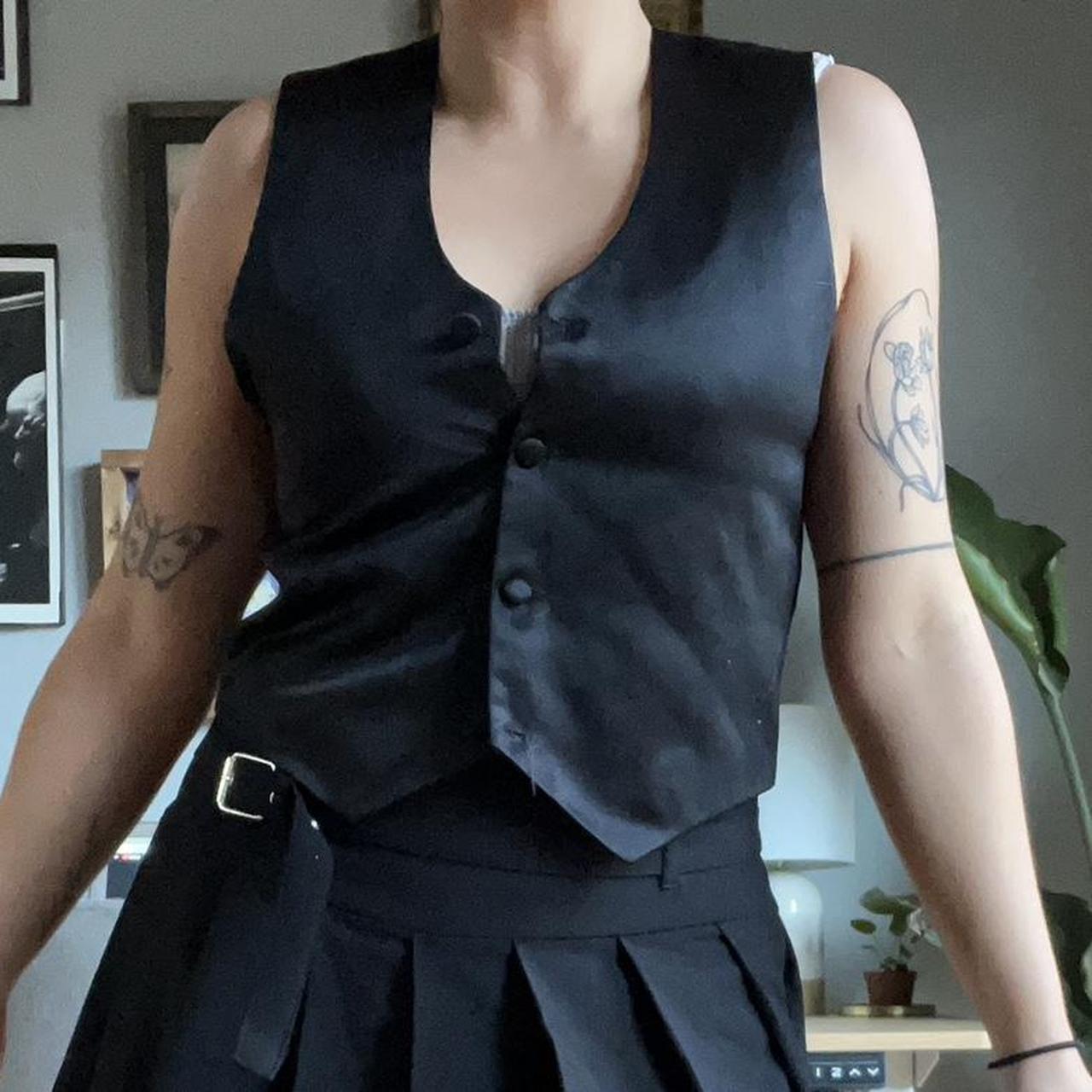 Black satin vest This is a black satin vest with... - Depop