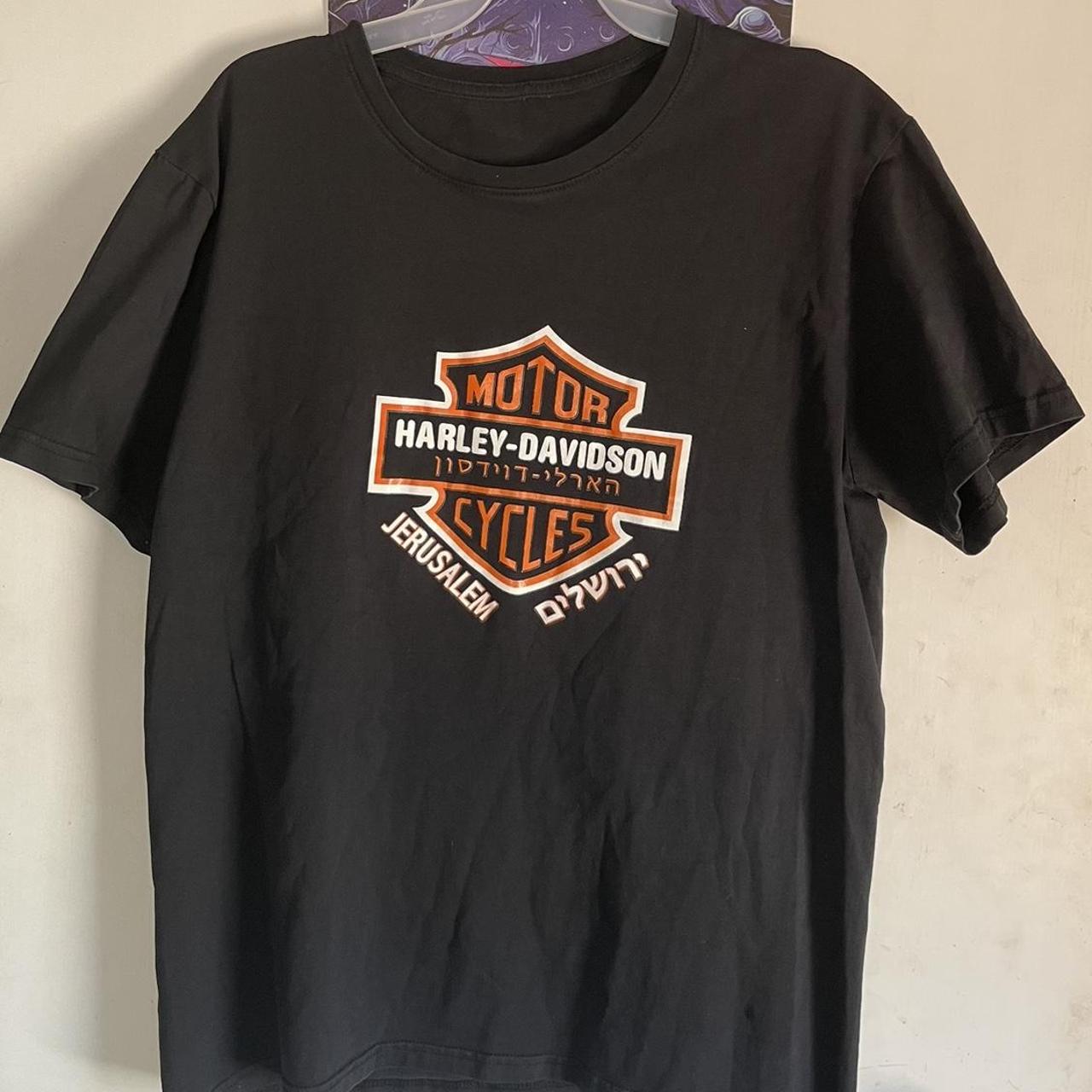 Harley Davidson Men's Black and Orange T-shirt | Depop