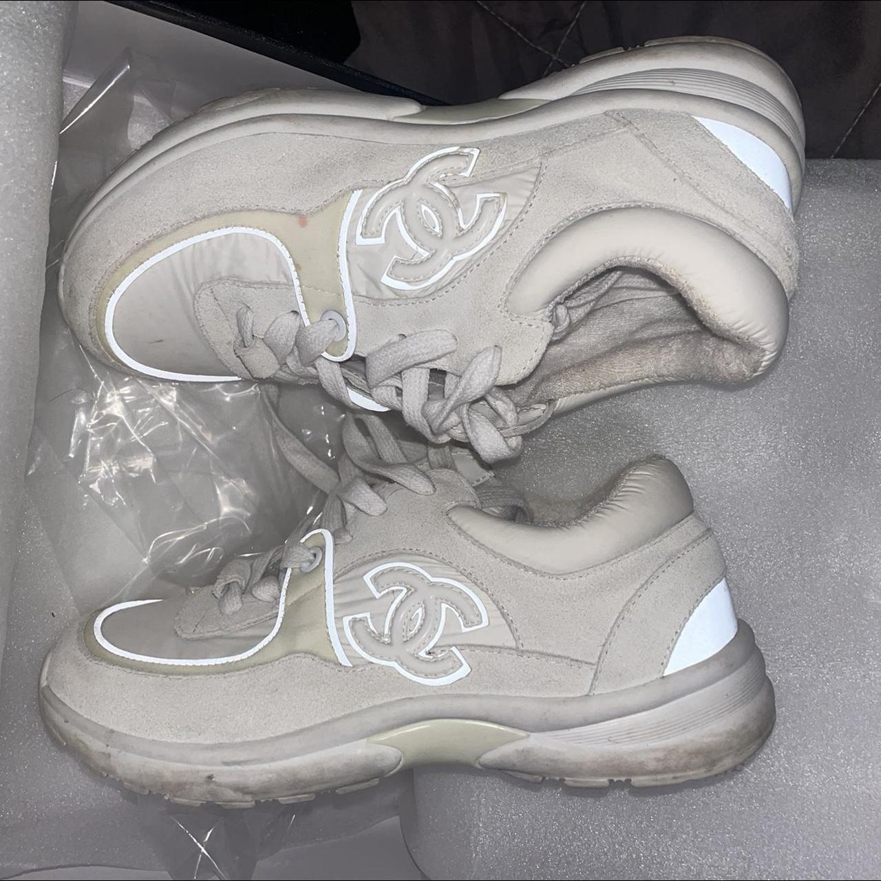 triple white chanel sneakers