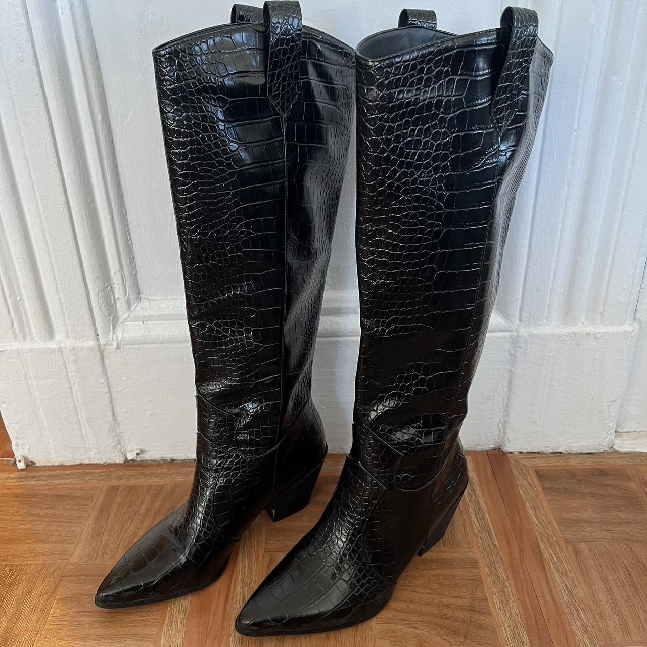 Princess Polly Riley Boots in Black. Faux croc... - Depop