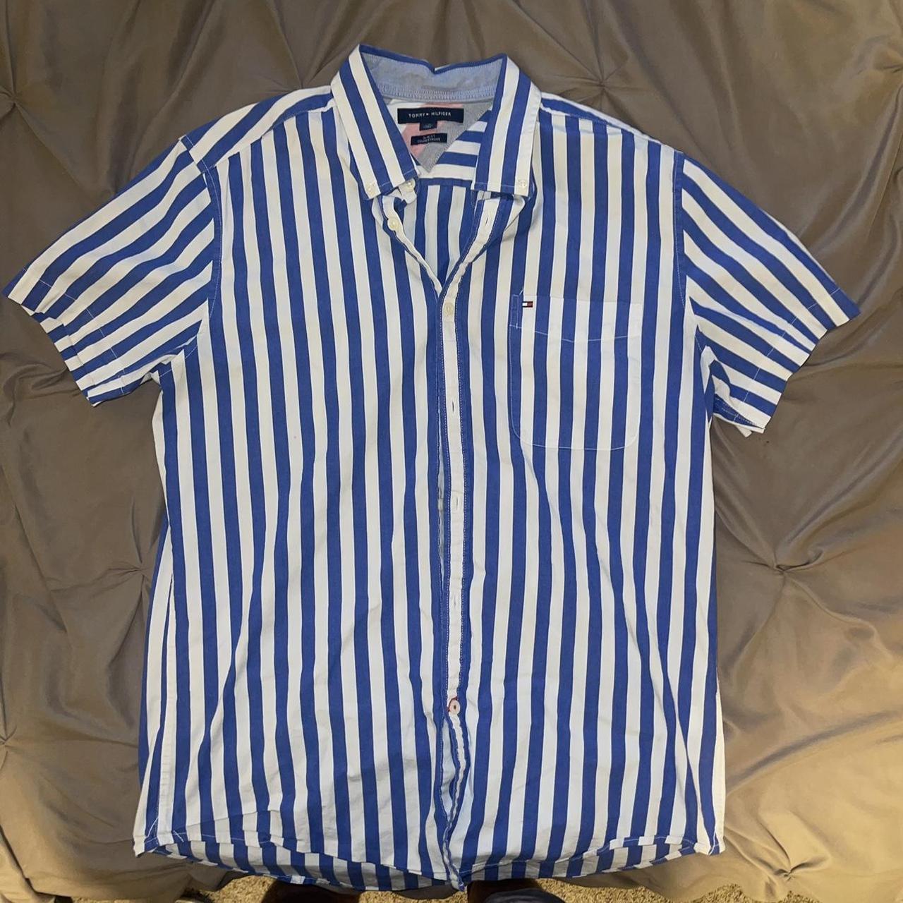 Tommy hillfiger stripped button up. Large,only worn... - Depop