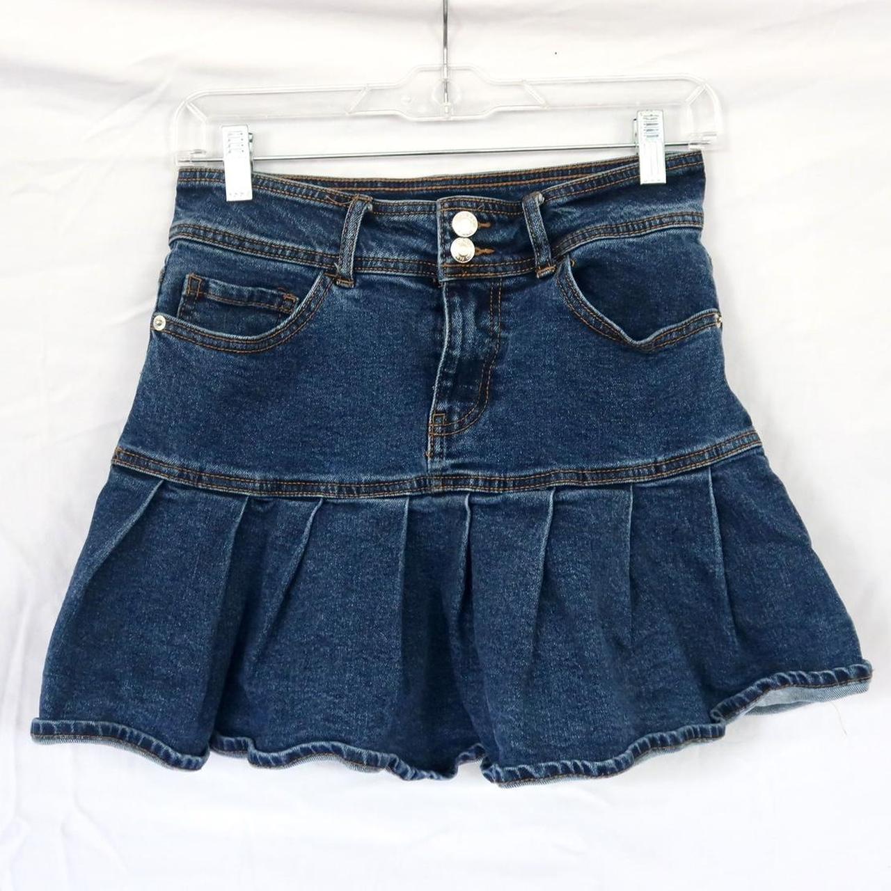 Denim pleated mini skirt It’s a little long on me... - Depop