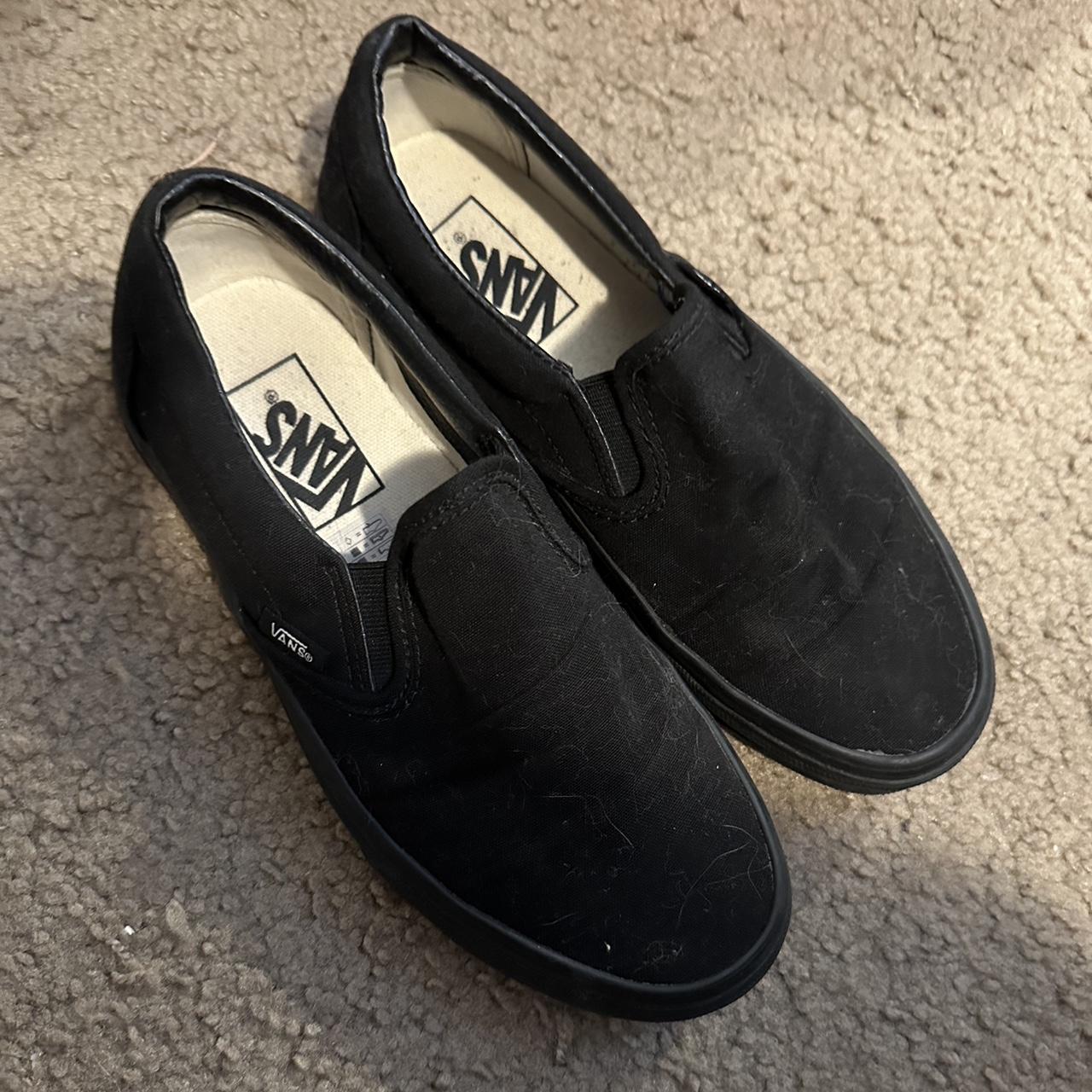 Black fashion leather vans size 6.5