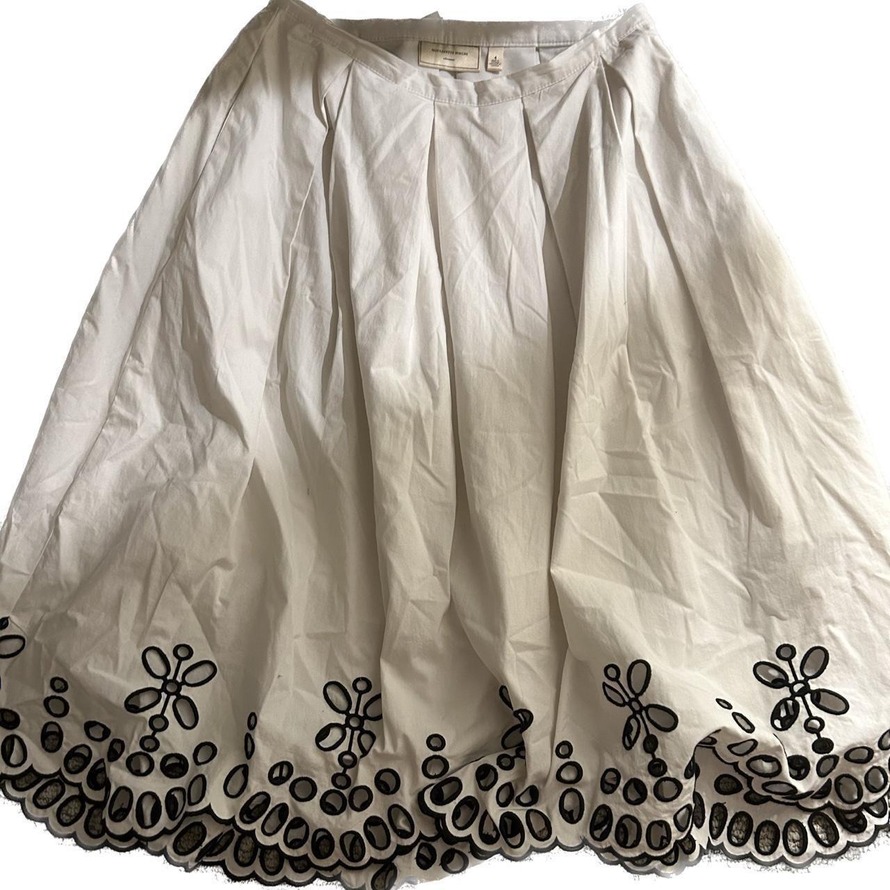 billowy white skirt with black floral detailing at... - Depop