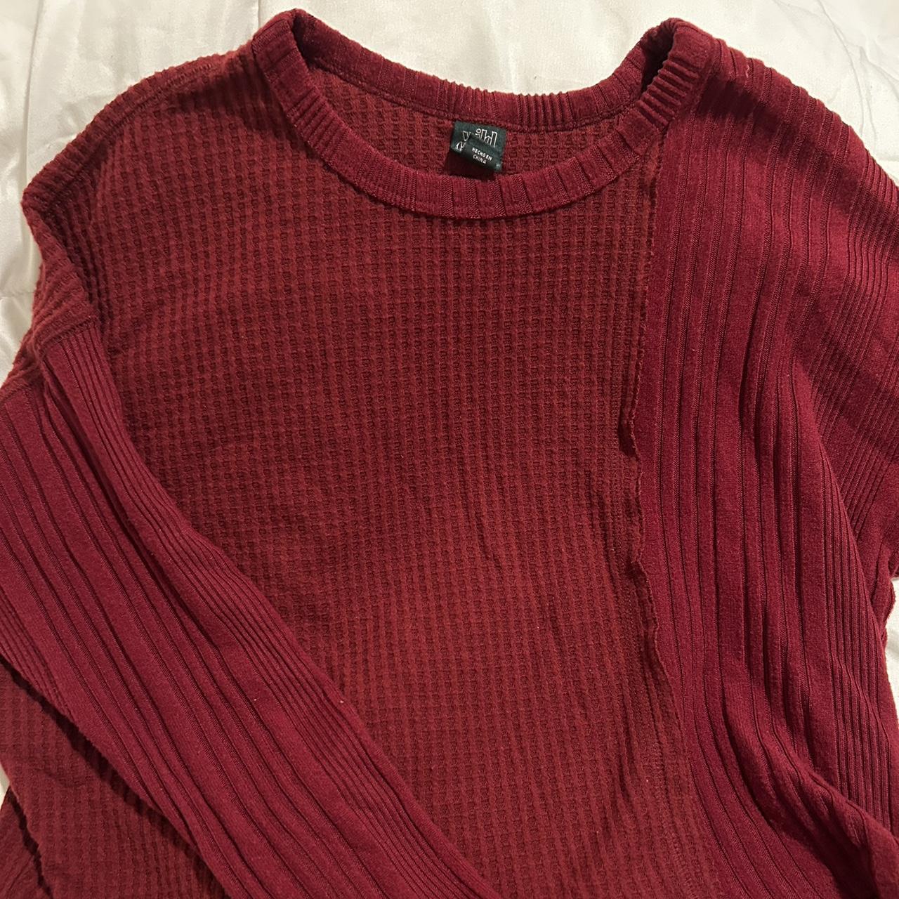 long sleeve red shirt kinda cropped #holidays... - Depop