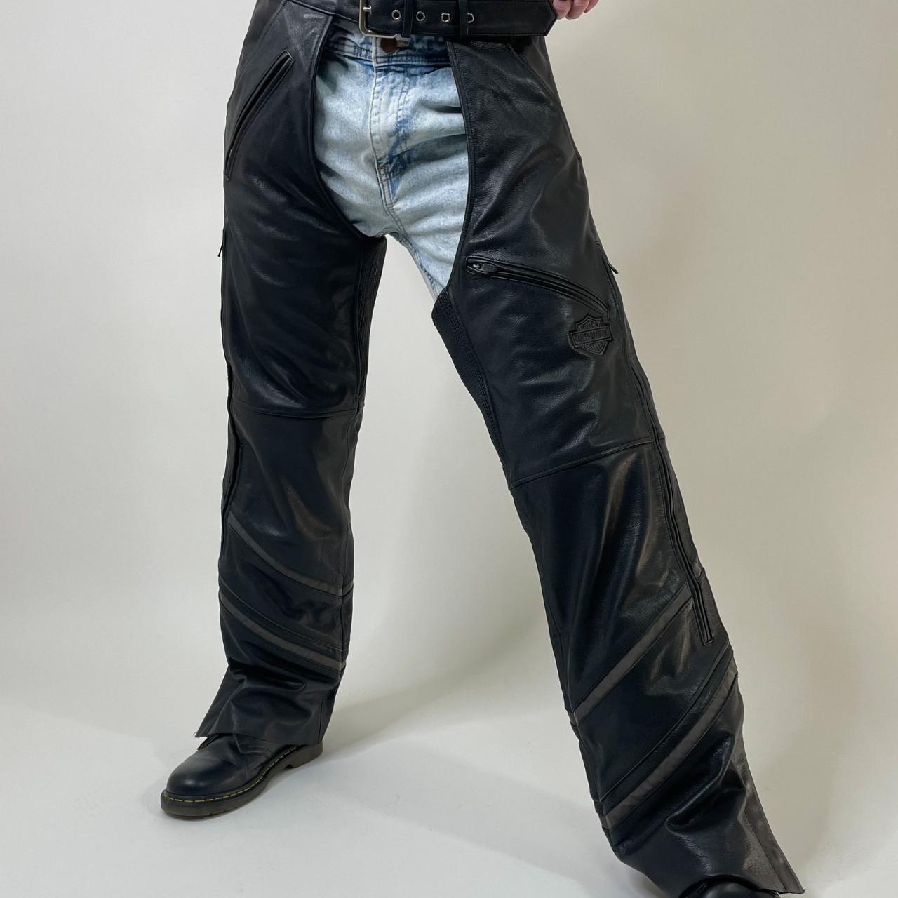 Genuine HARLEY DAVIDSON Black Leather Riding Chaps Pants