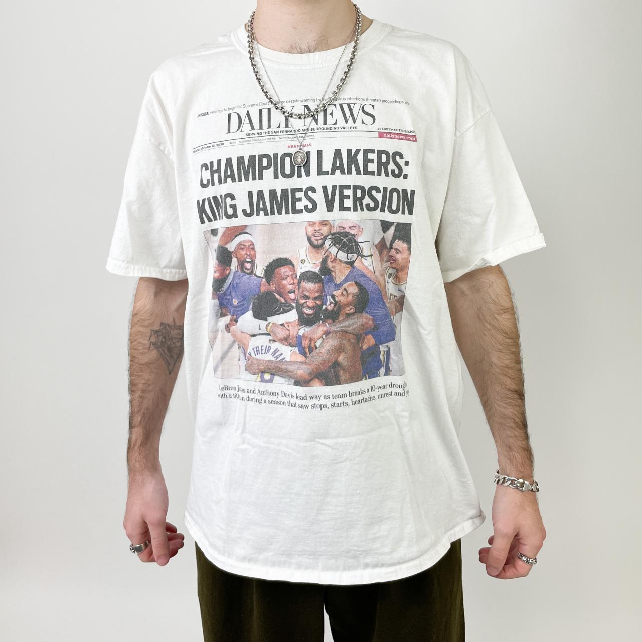 DAILY NEWS LAKERS BASKET BALL T-SHIRT Preloved with... - Depop