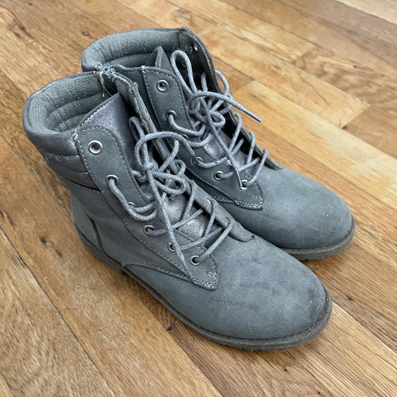 children s place gray silver lace up boots worn