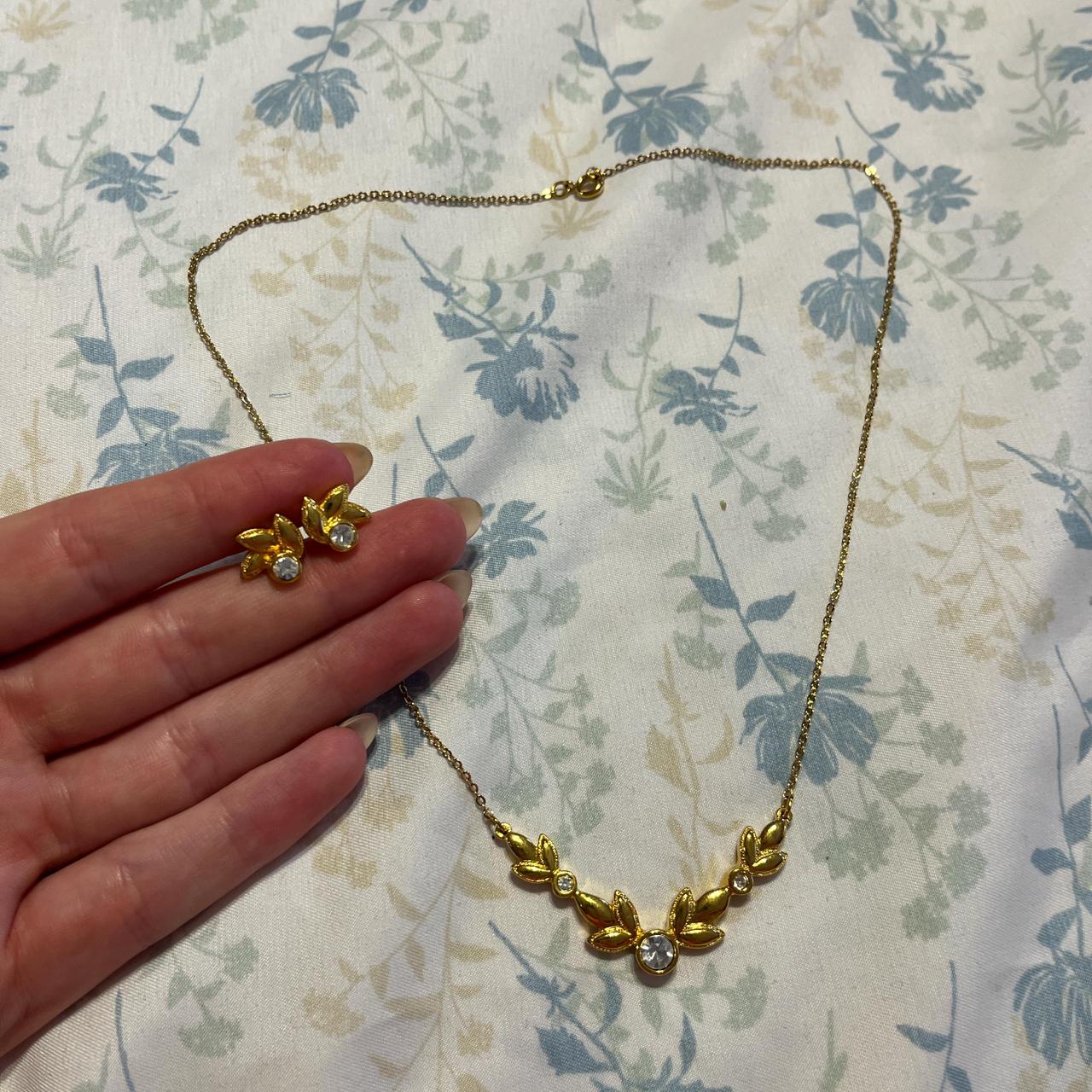 Gold jewelry set. Necklace and earrings - Depop