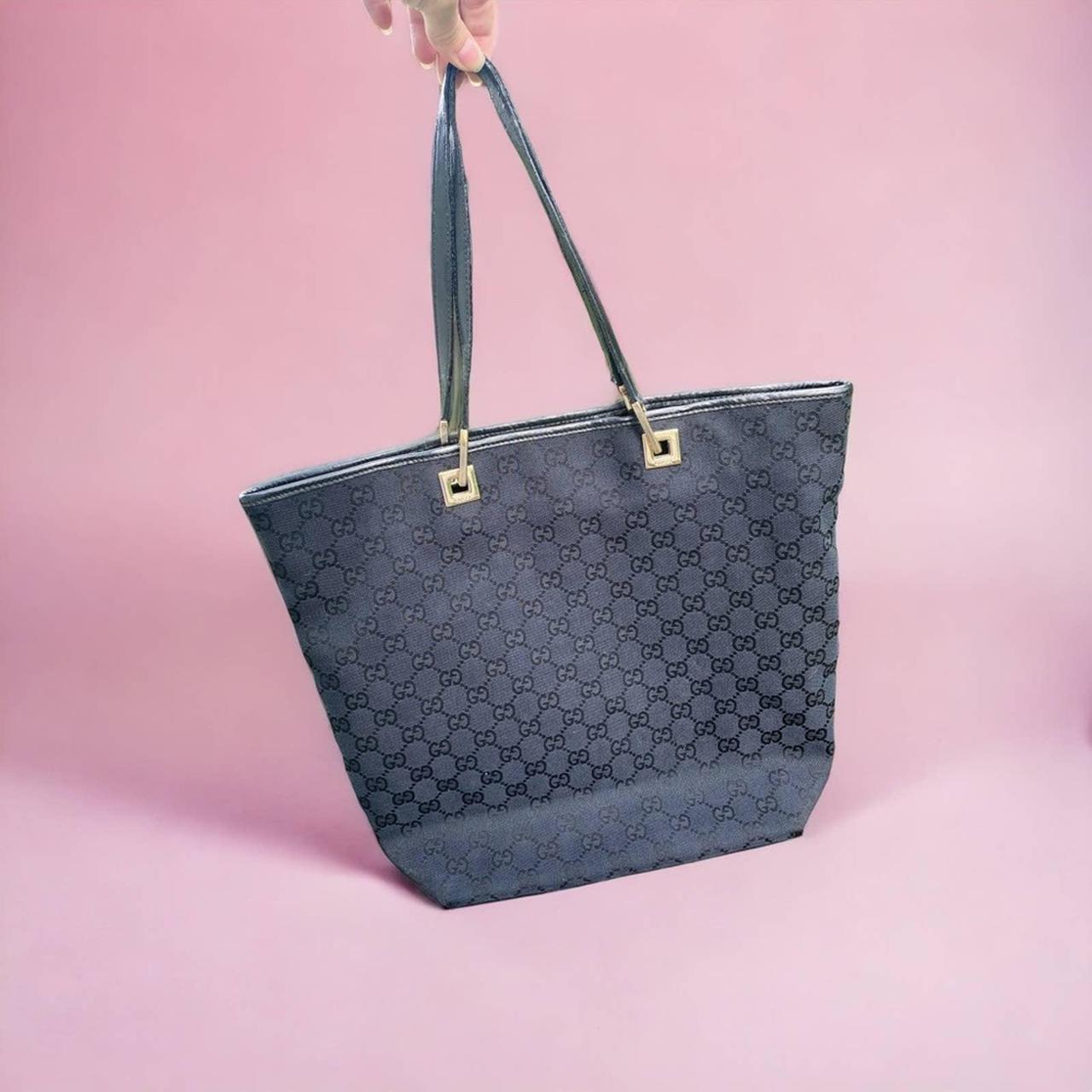 Gucci GG Denim Monogram Canvas Small Bucket Tote Handbag