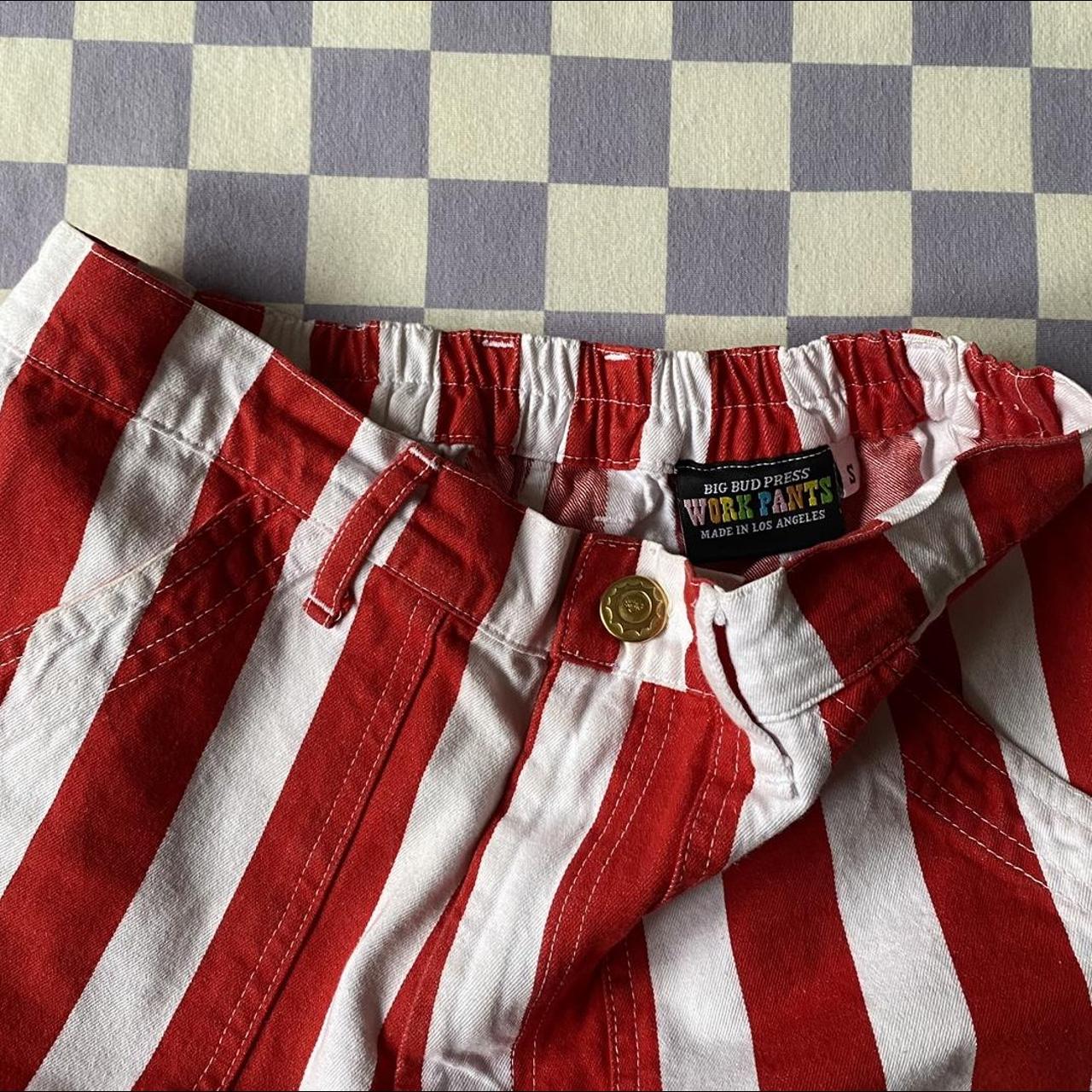 Red striped Big Bud Press work pants from the... Depop