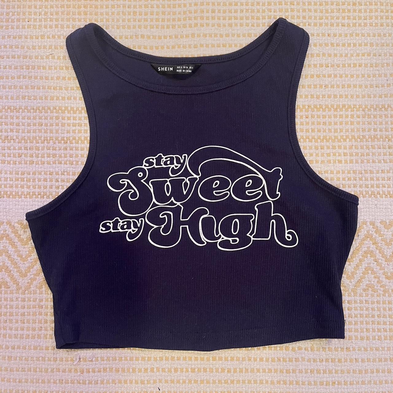 Shein navy blue Stay Sweet Stay High crop top Never... Depop