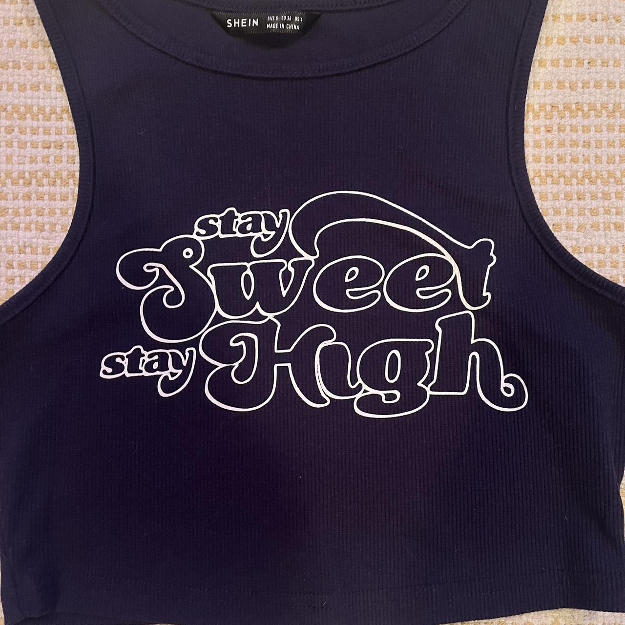 Shein navy blue Stay Sweet Stay High crop top Never... Depop