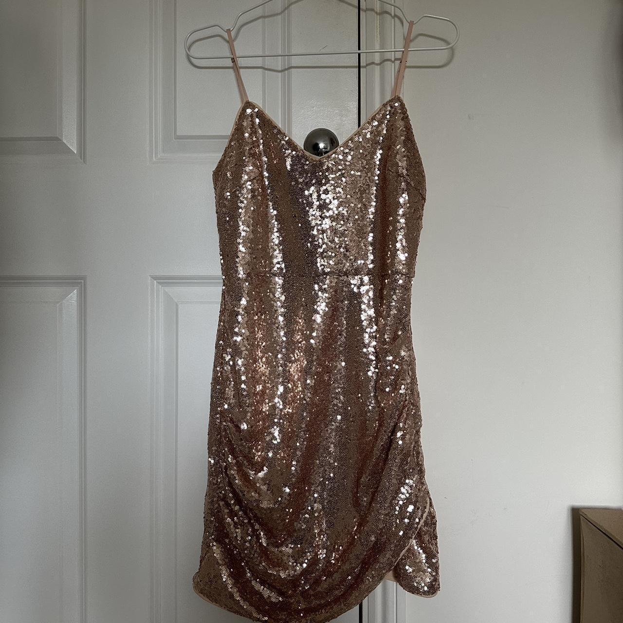 Parisian Women's Gold and Pink Dress | Depop