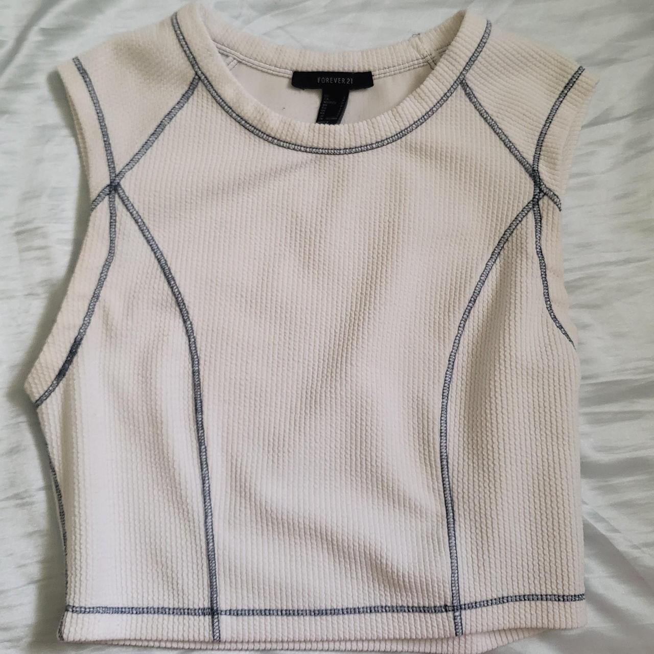 Sporty Forever 21 crop top with blue contrast... - Depop