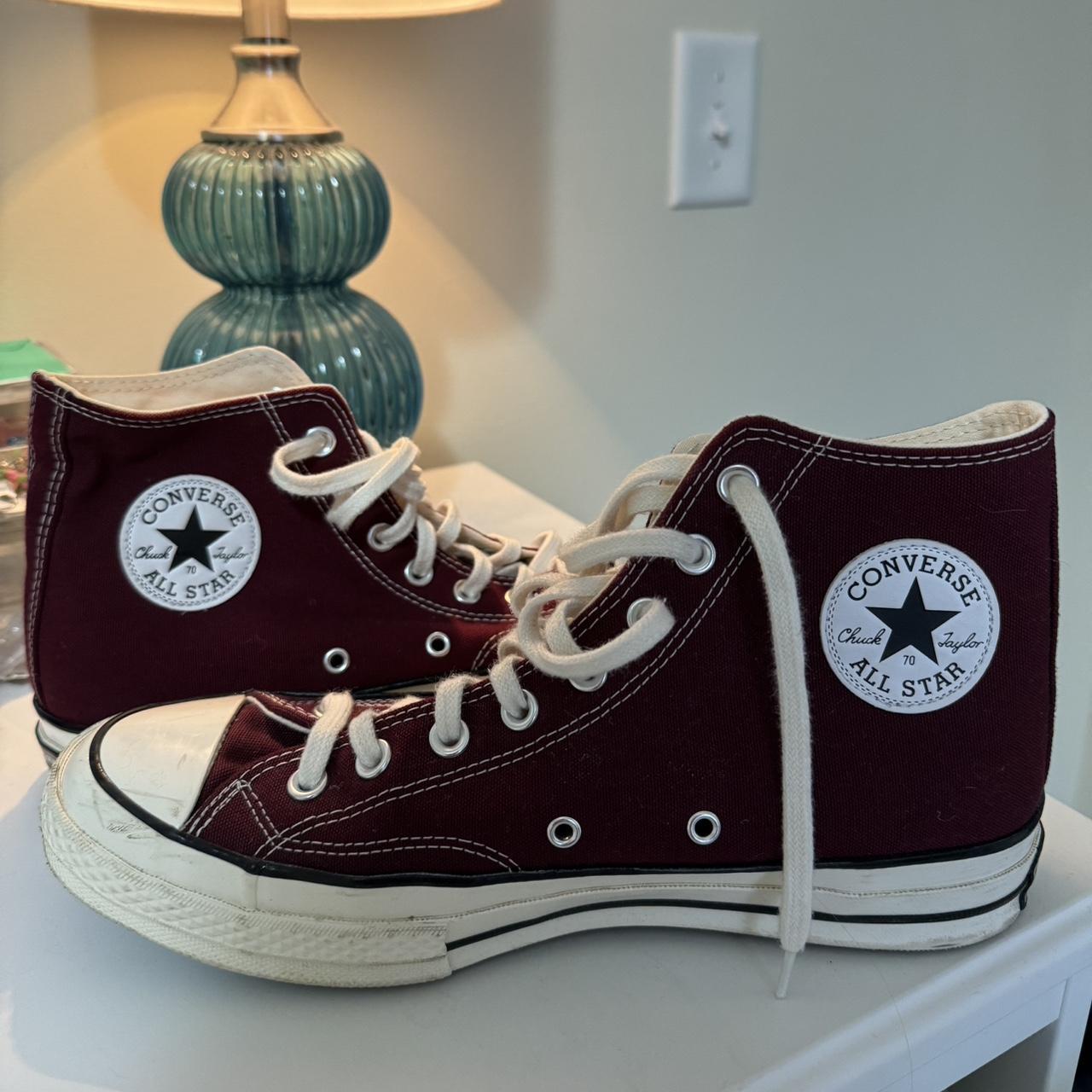 Burgundy converse. I’ve only worn these three times... - Depop