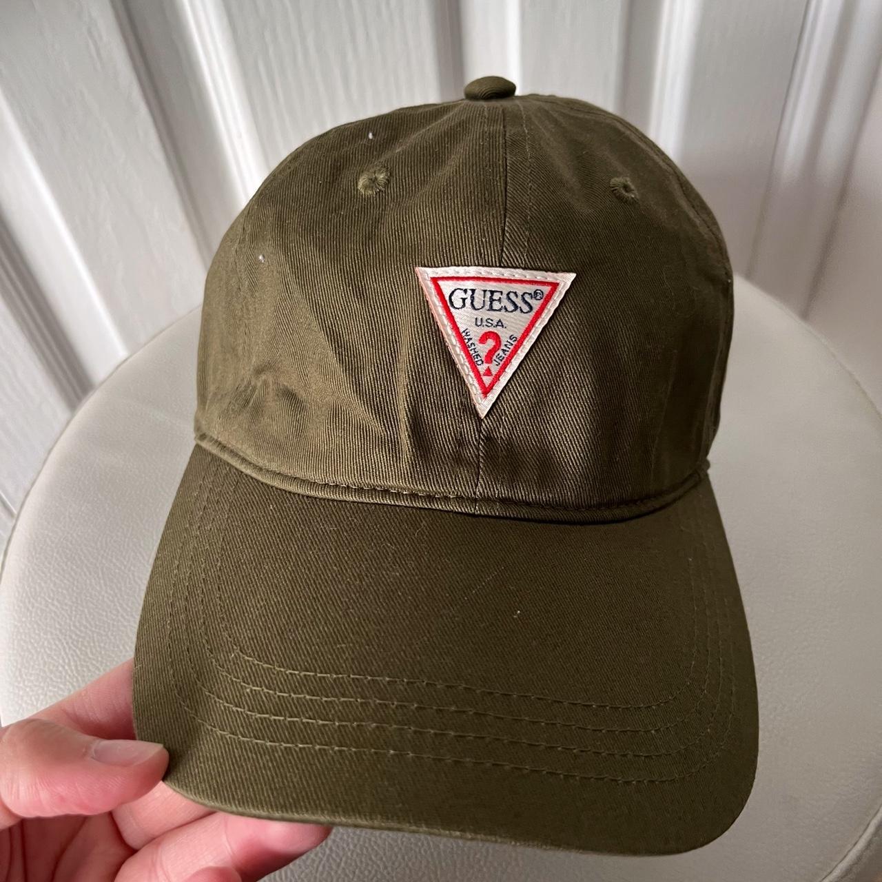 Guess Men's Green and Khaki Hat Depop