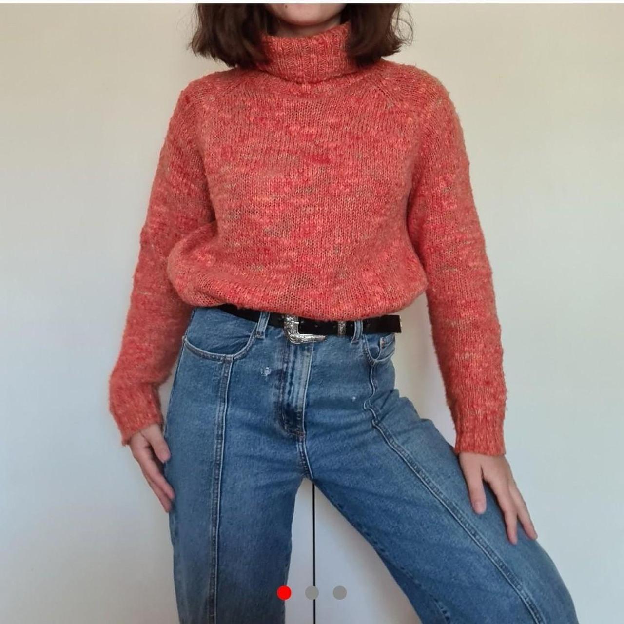 Bright orange / apricot turtleneck knit jumper.... - Depop