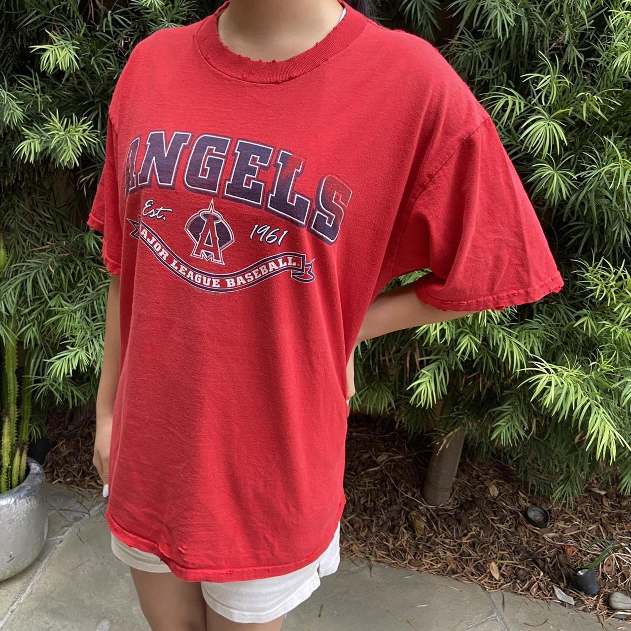 Angels MLB Destroyed Tee ✨ Los Angeles Angels Red - Depop