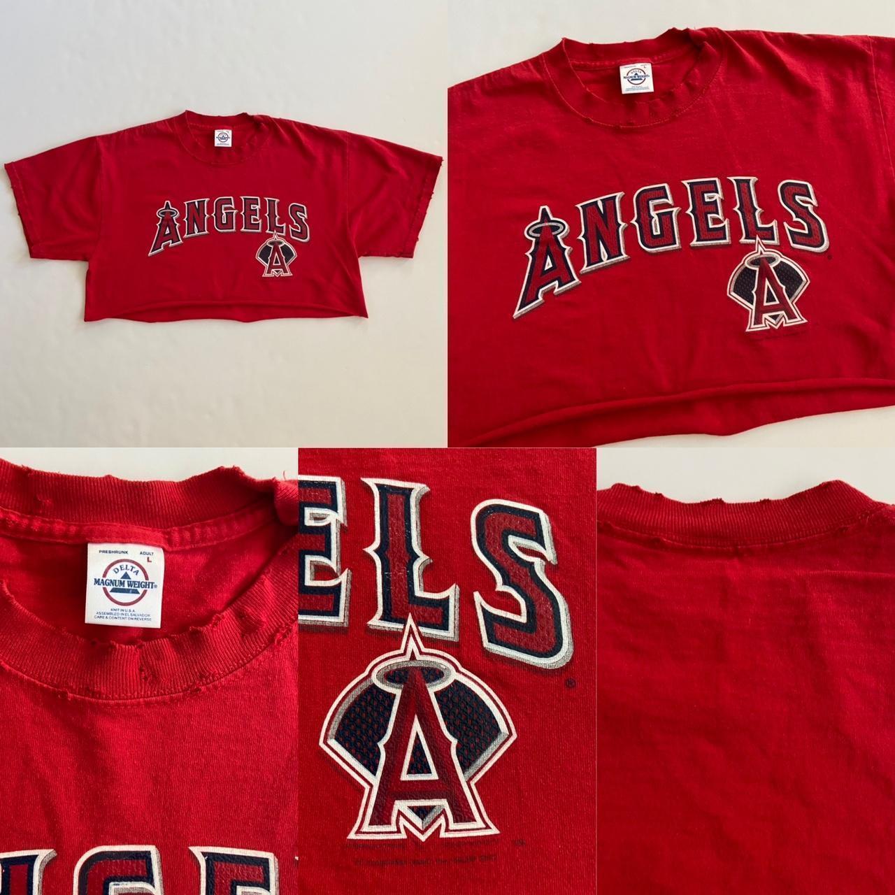 Angels MLB Destroyed Cropped Tee Angels Baseball - Depop