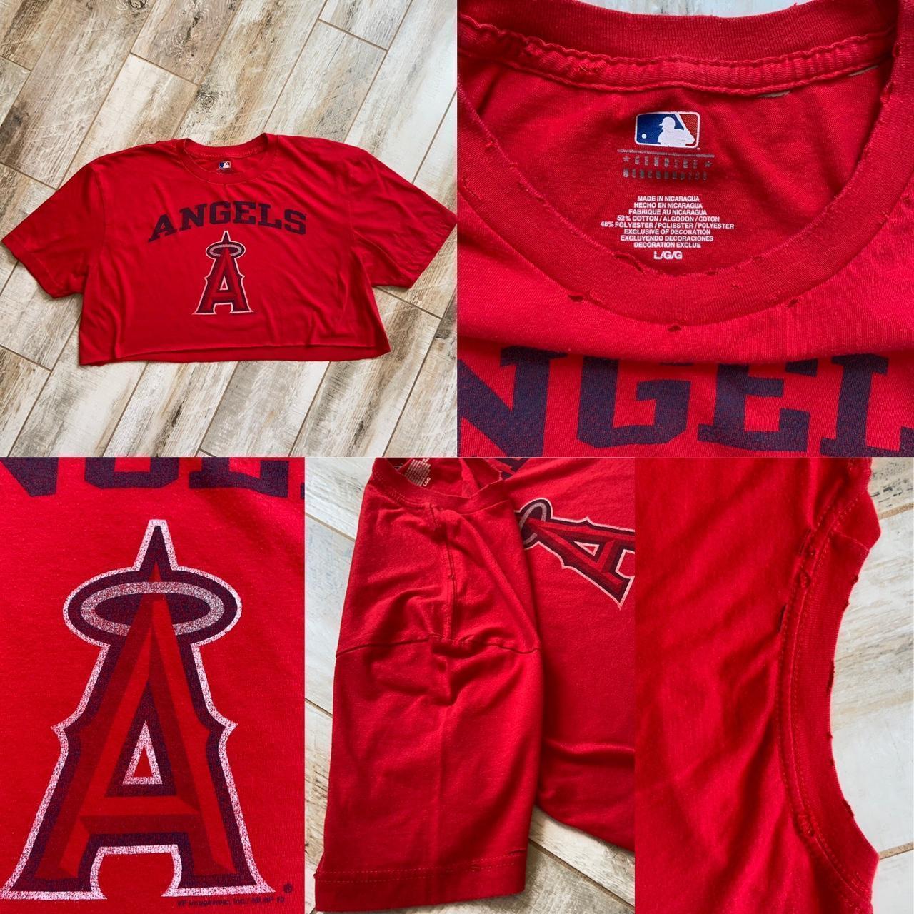 Angels MLB Destroyed Cropped Tee Angels Baseball - Depop