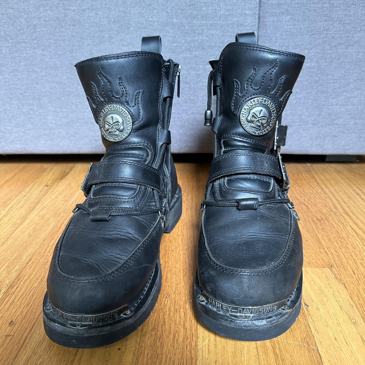 Harley Davidson black leather motorcycle boots with... - Depop