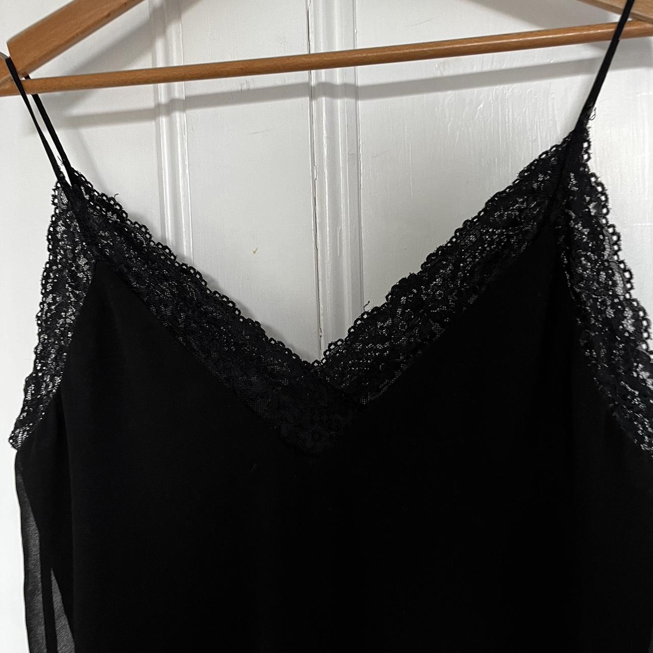 Zara black satin sleep gown slip dress with lace... Depop