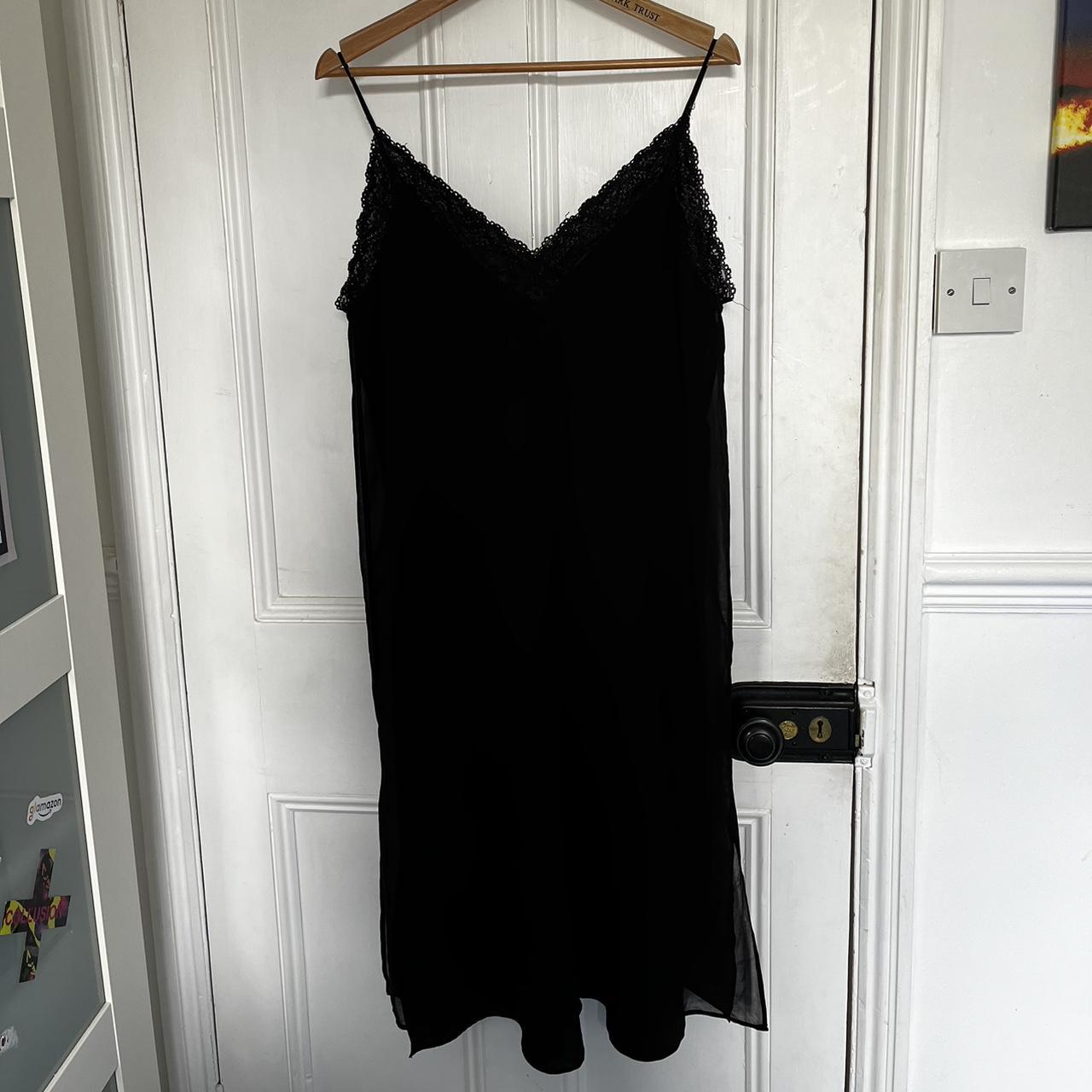 Zara black satin sleep gown slip dress with lace... Depop