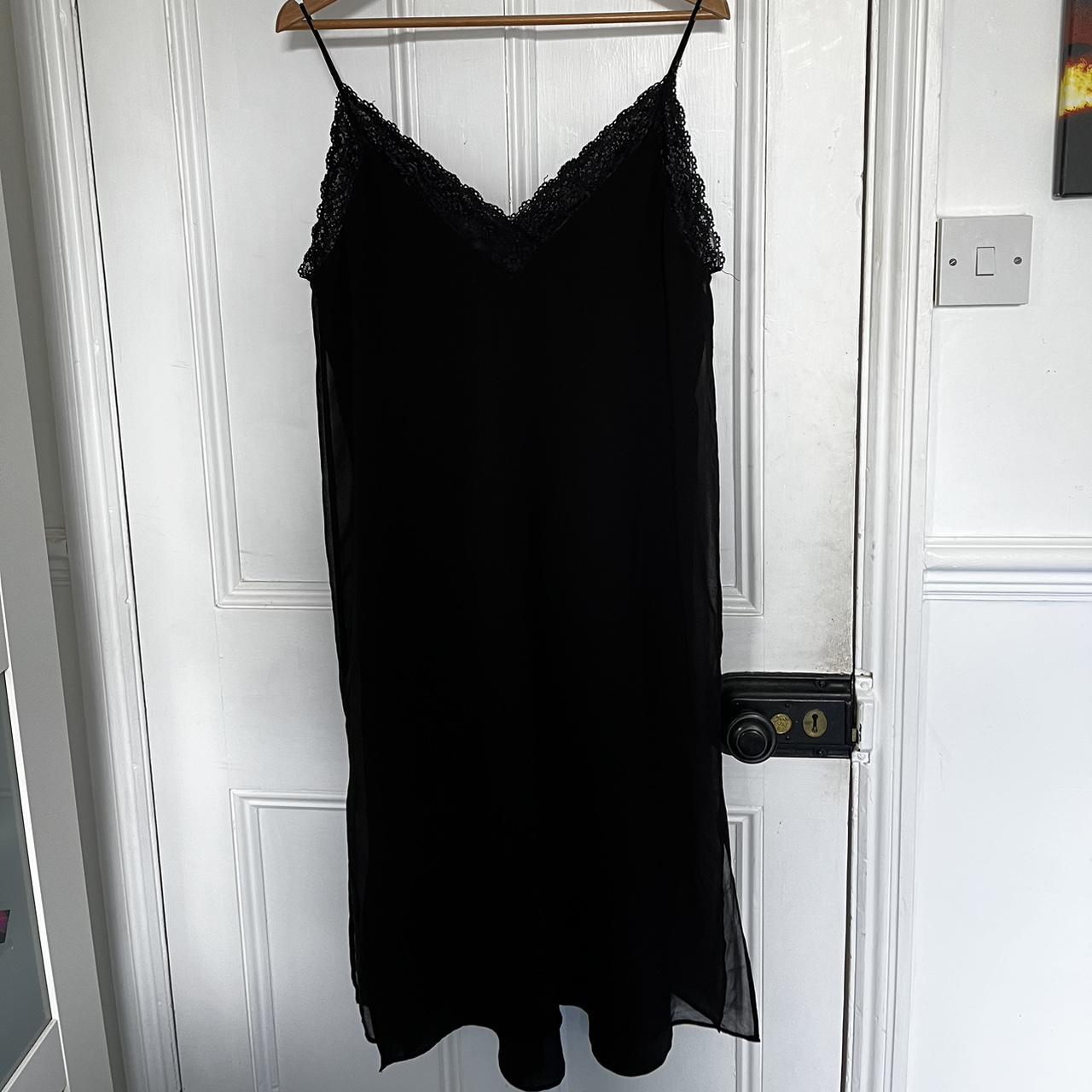 Zara black satin sleep gown slip dress with lace... Depop