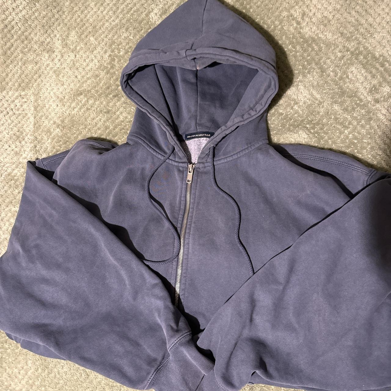 brandy melville blue zip up hoodie - NOT cropped... - Depop