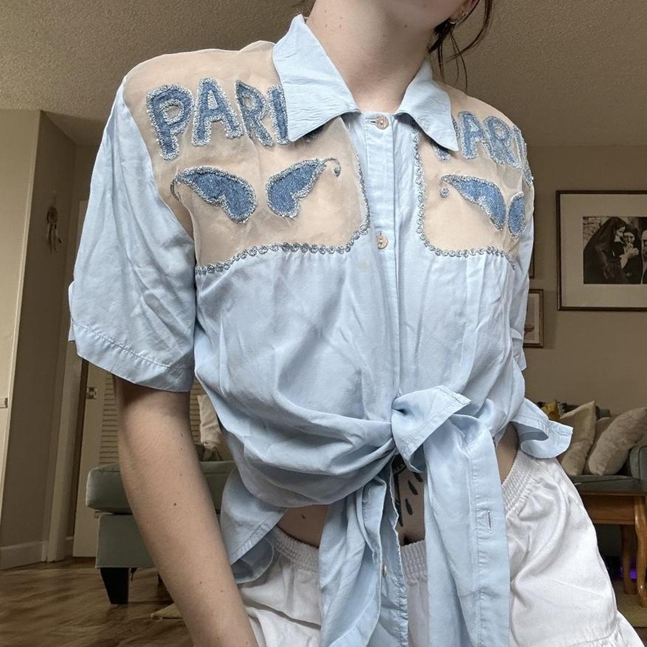 Mesh Paris button up. Sorry for the wrinkles it will... - Depop