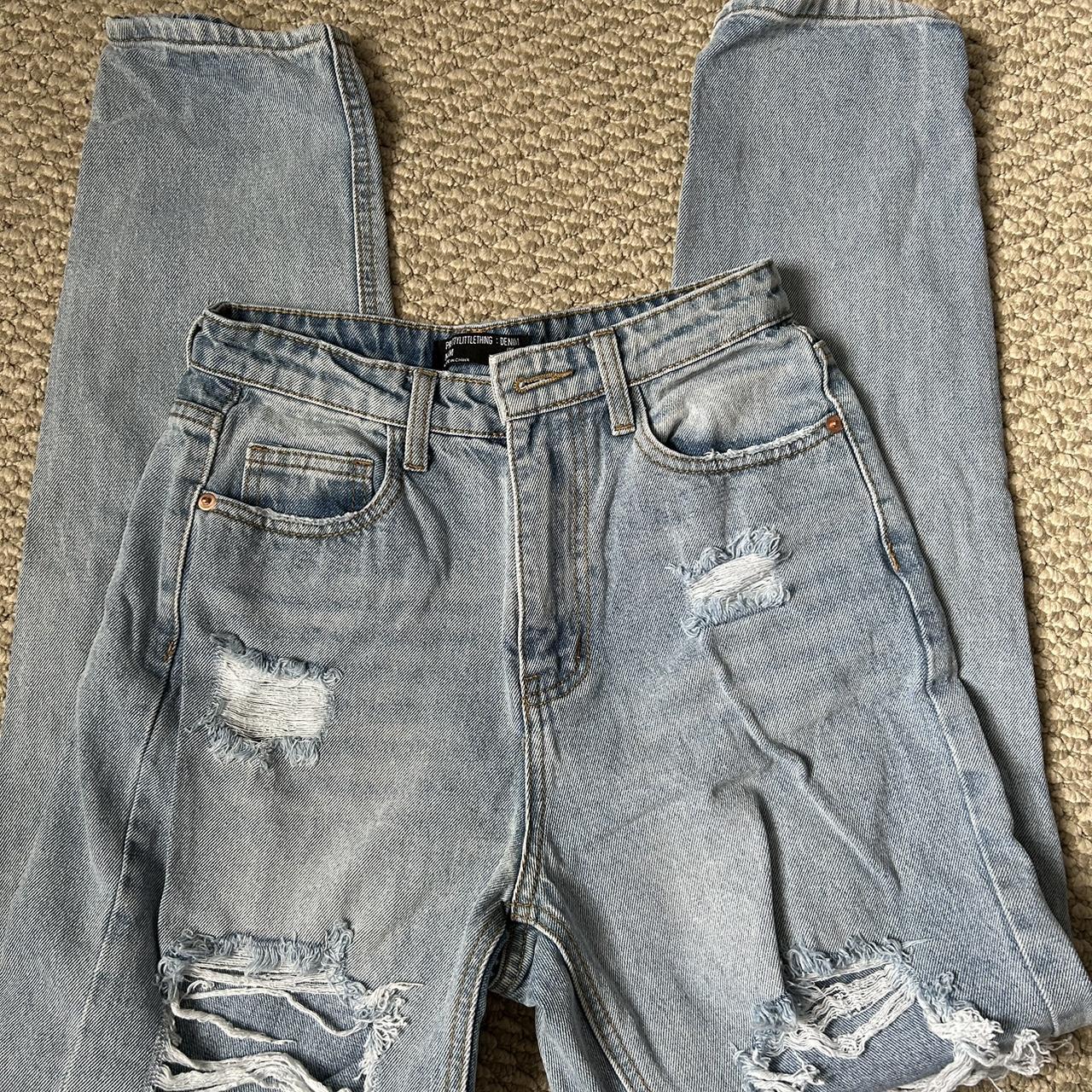 pretty little thing ripped straight leg jeans never... - Depop