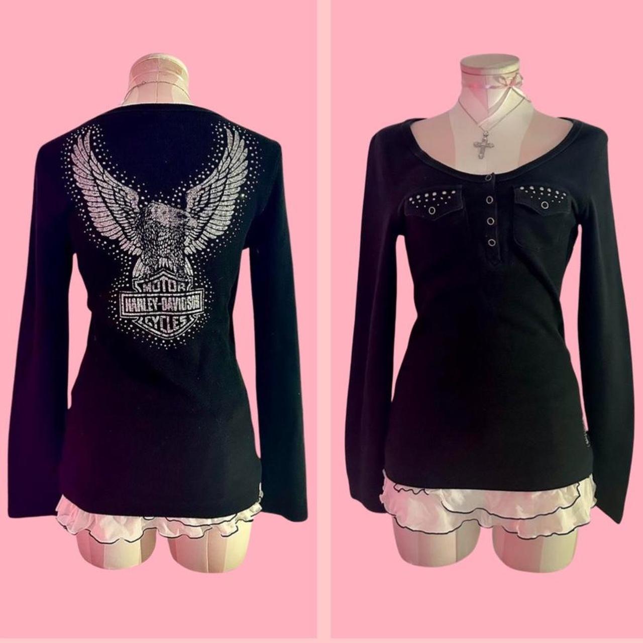 harley davidson black + light gray vintage studded... - Depop