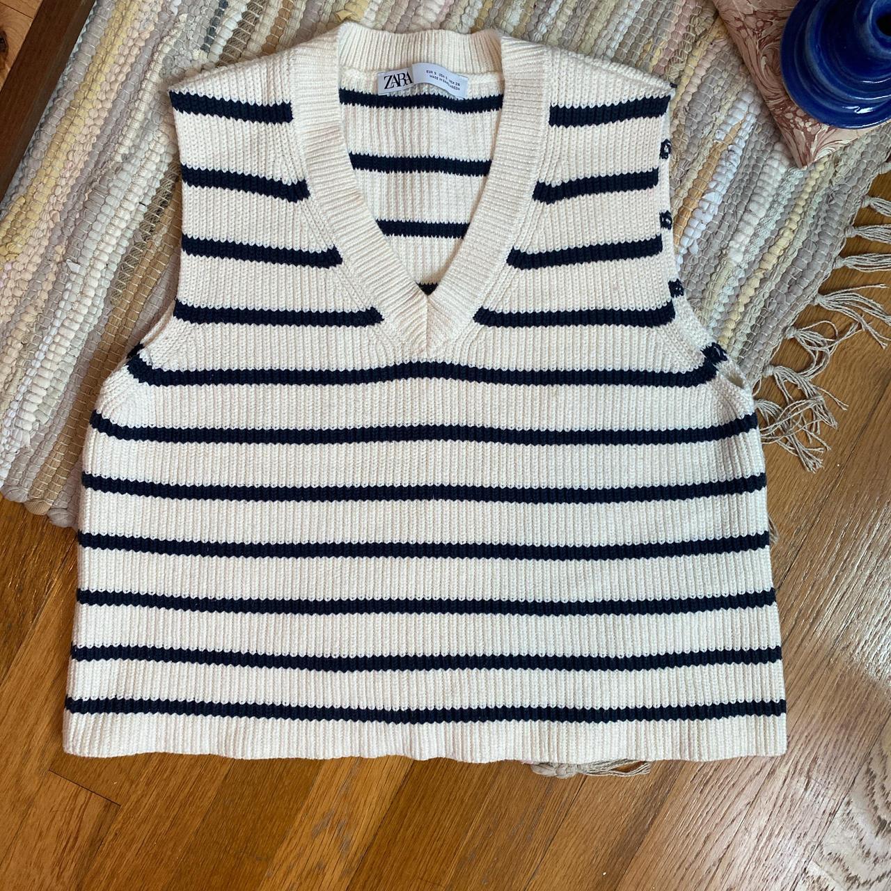 Zara blue and cream striped sweater vest fits