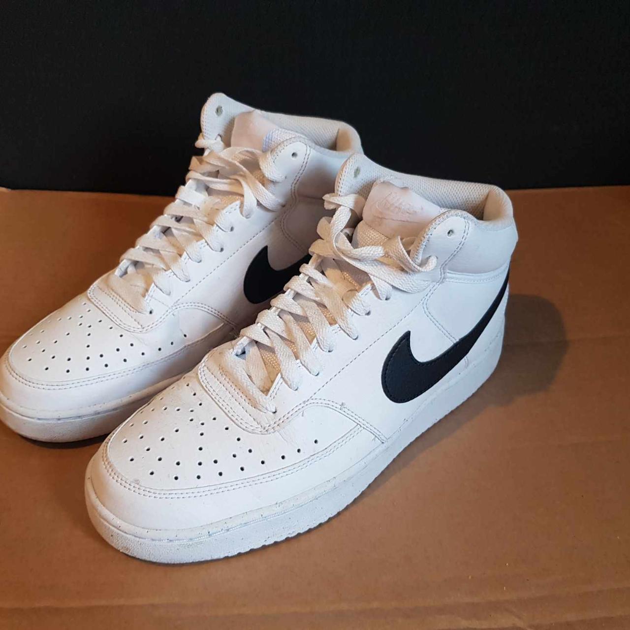 Nike White/Black Court Vision Mid Trainers Hardly... - Depop