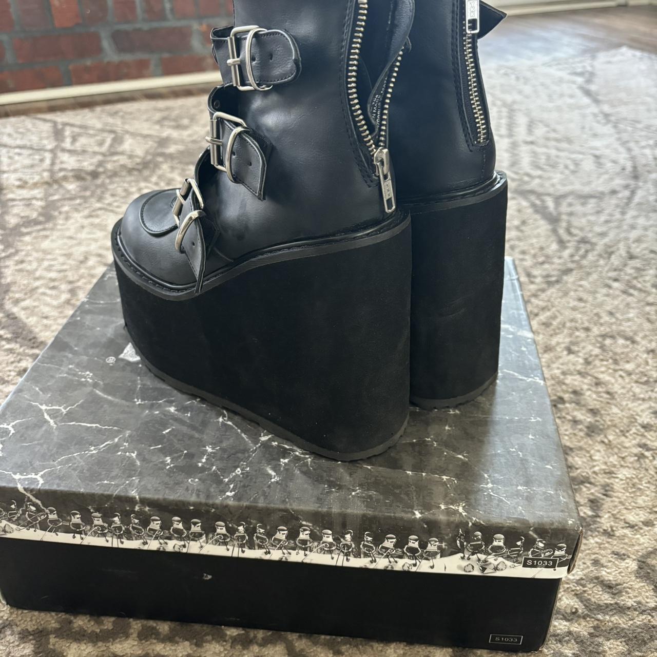 black vegan leather swing-105 demonia platform... - Depop